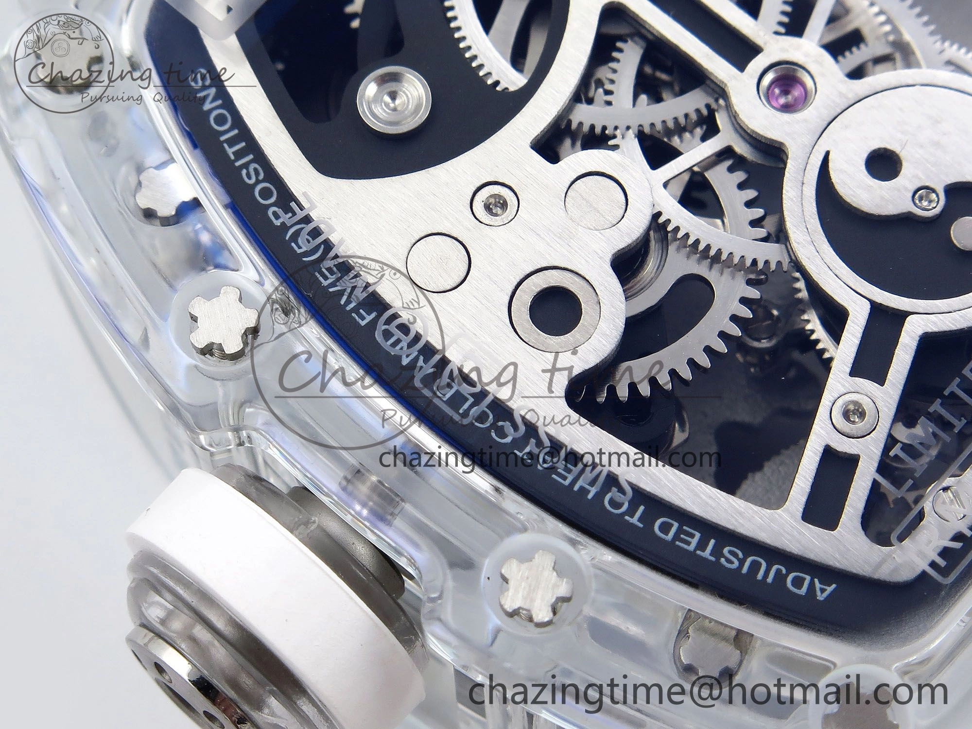 RM51 Transparent Tourbillon RMF Best Edition RG Tiger Dragon Dial on White Rubber Strap