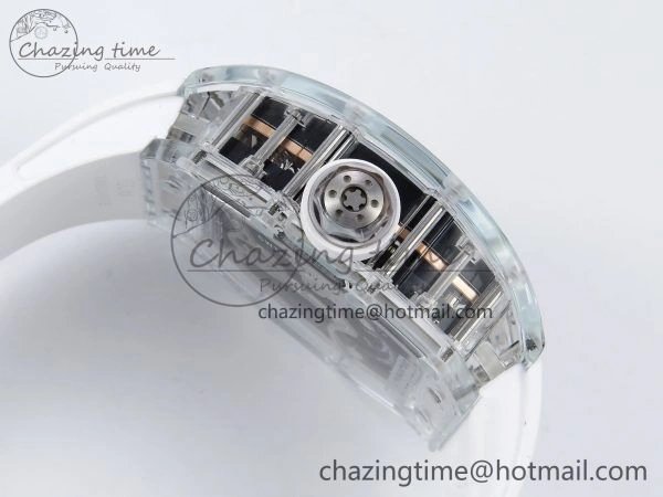 RM51 Transparent Tourbillon RMF Best Edition RG Tiger Dragon Dial on White Rubber Strap