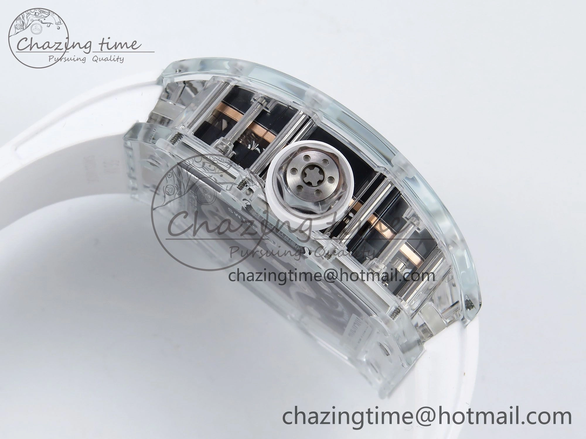 RM51 Transparent Tourbillon RMF Best Edition RG Tiger Dragon Dial on White Rubber Strap