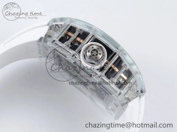 RM51 Transparent Tourbillon RMF Best Edition RG Tiger Dragon Dial on White Rubber Strap