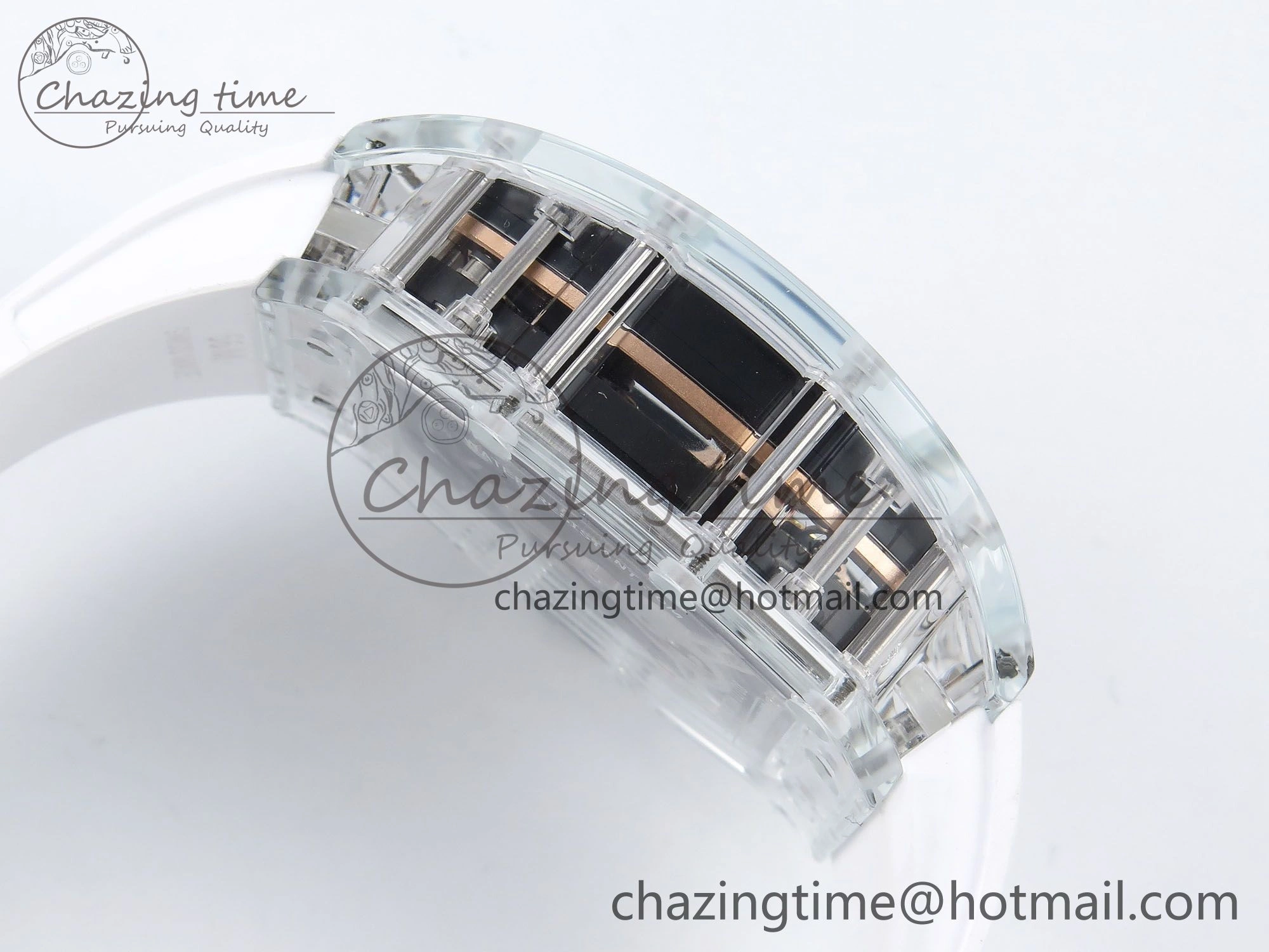 RM51 Transparent Tourbillon RMF Best Edition RG Tiger Dragon Dial on White Rubber Strap