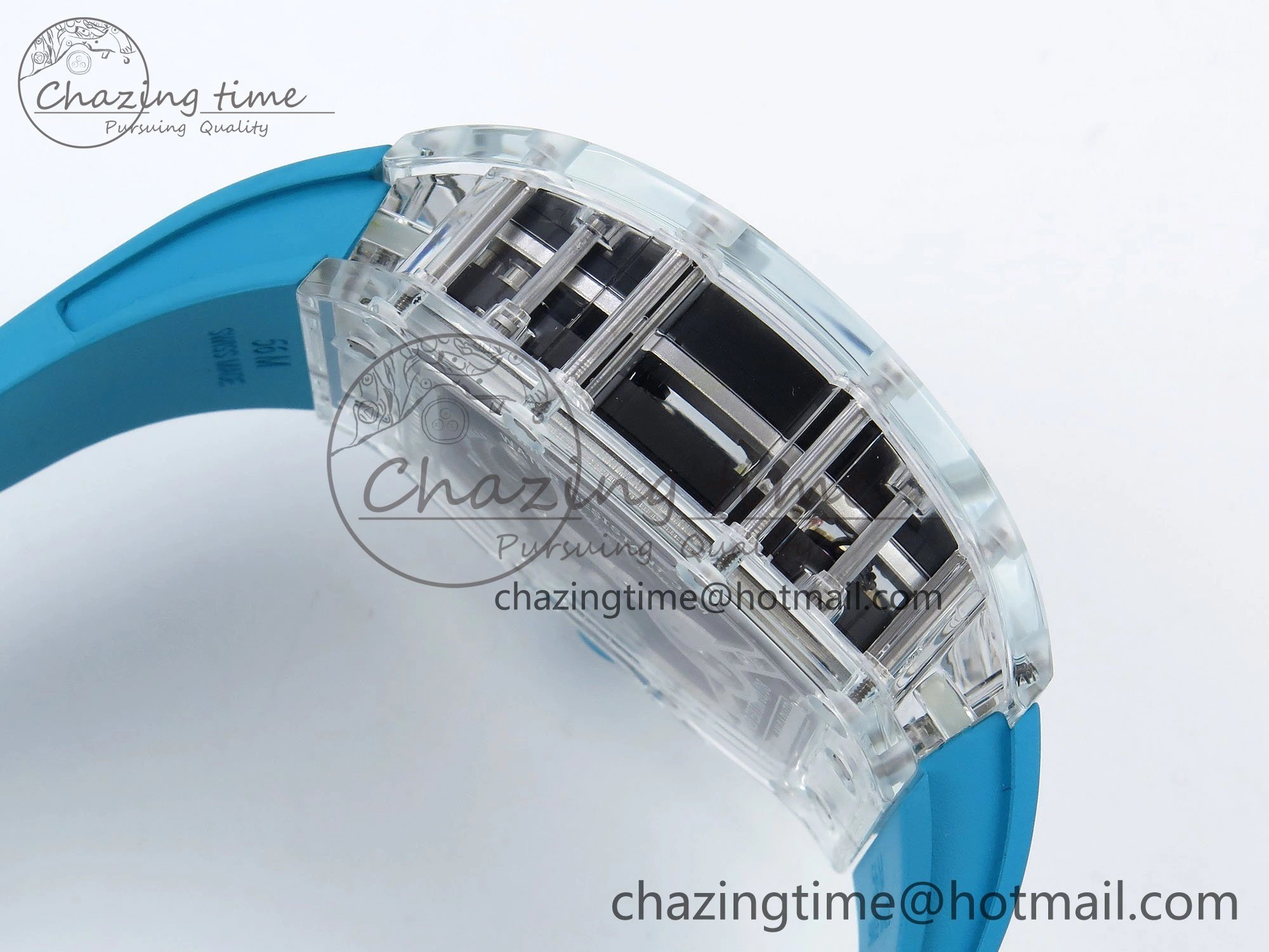 RM51 Transparent Tourbillon RMF Best Edition Tiger Dragon Dial on Blue Rubber Strap