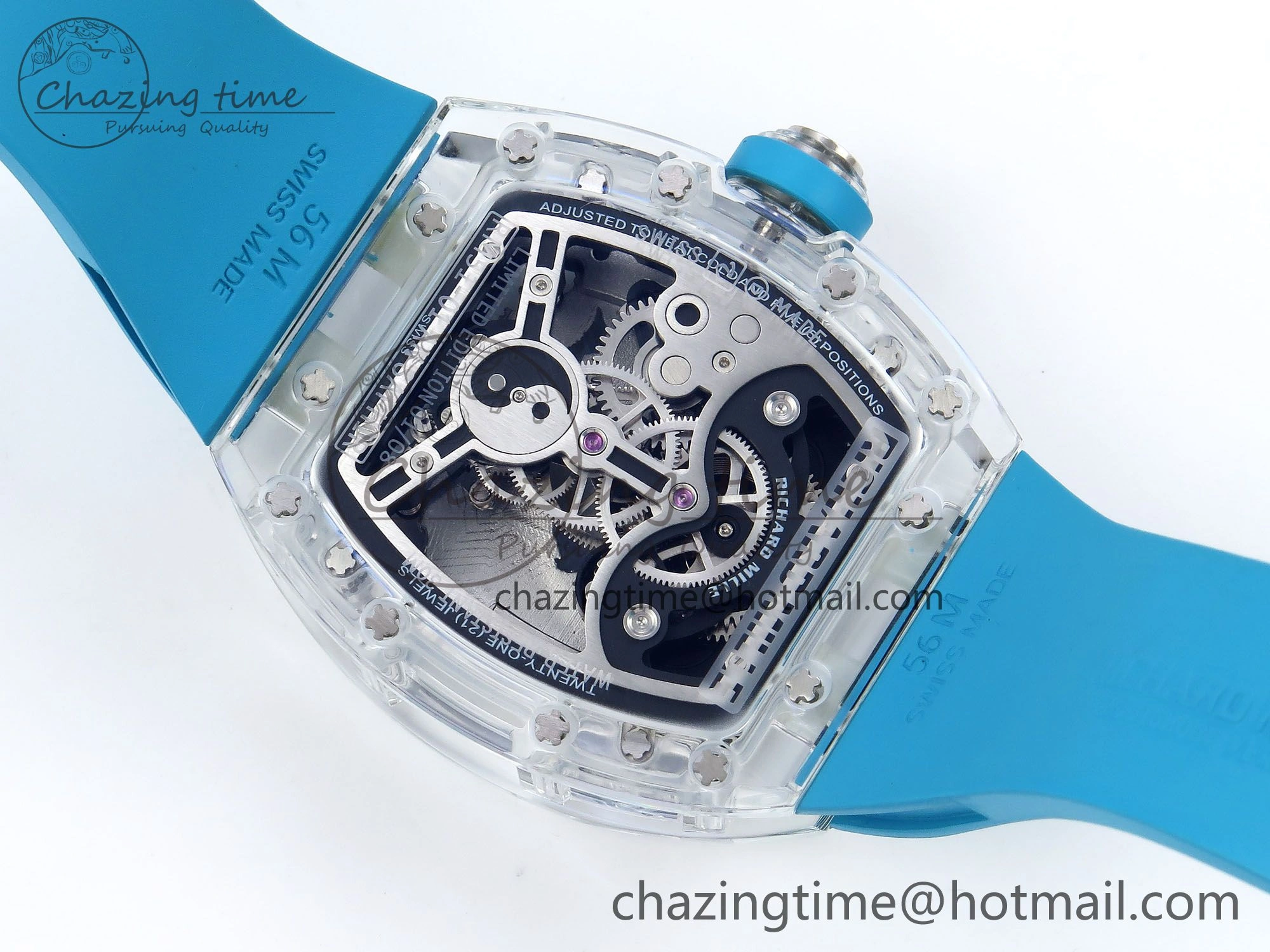 RM51 Transparent Tourbillon RMF Best Edition Tiger Dragon Dial on Blue Rubber Strap