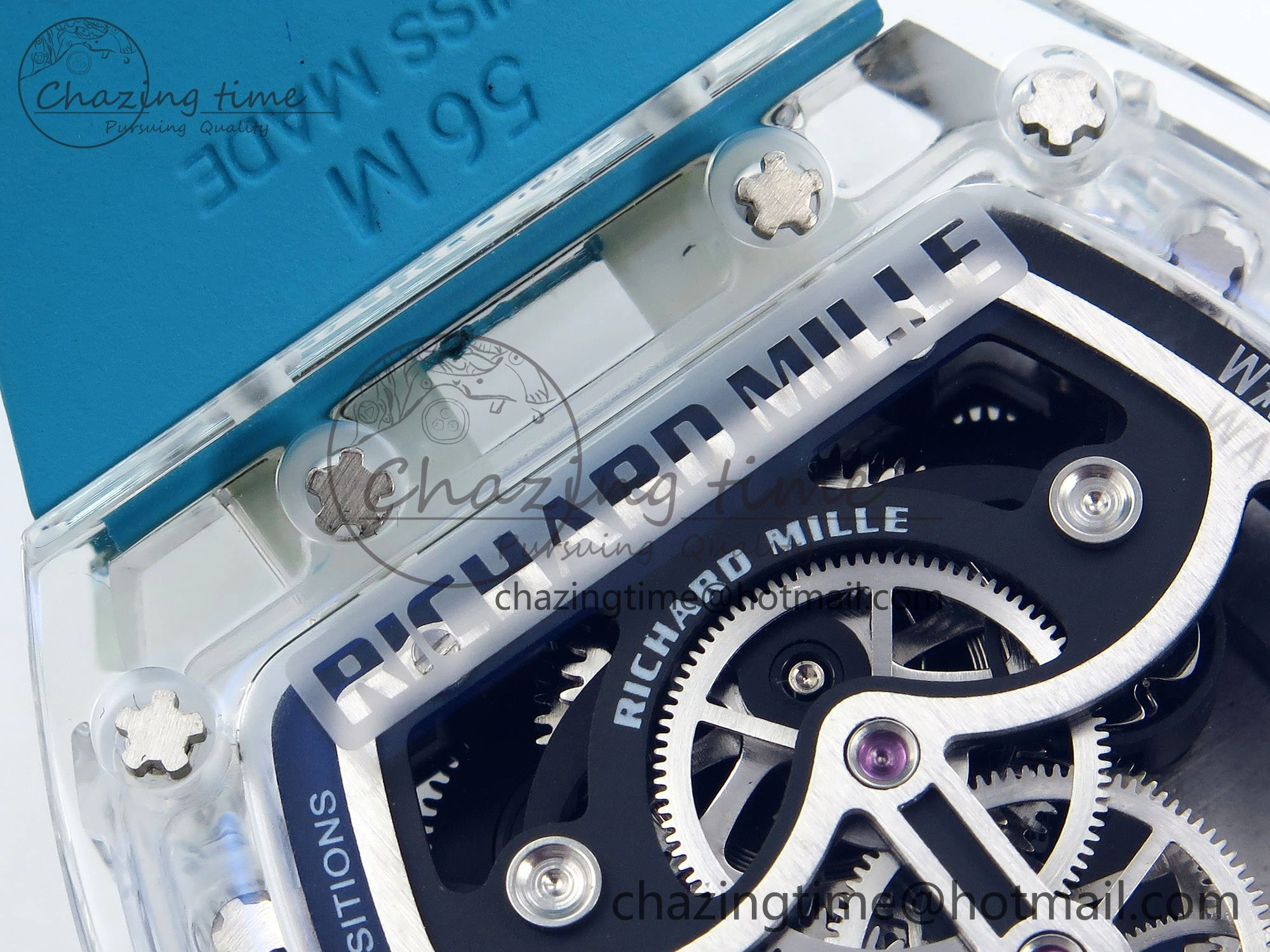 RM51 Transparent Tourbillon RMF Best Edition Tiger Dragon Dial on Blue Rubber Strap