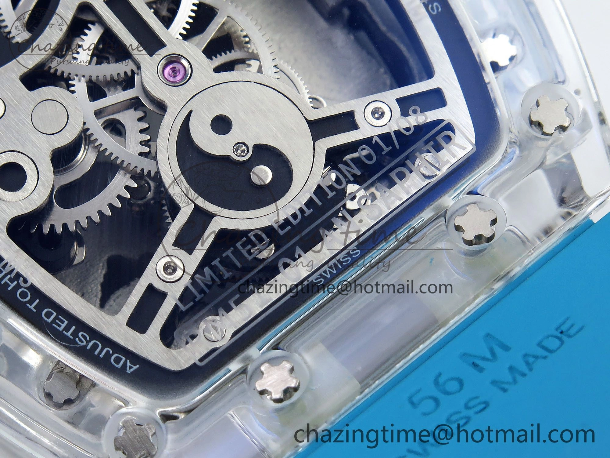 RM51 Transparent Tourbillon RMF Best Edition Tiger Dragon Dial on Blue Rubber Strap