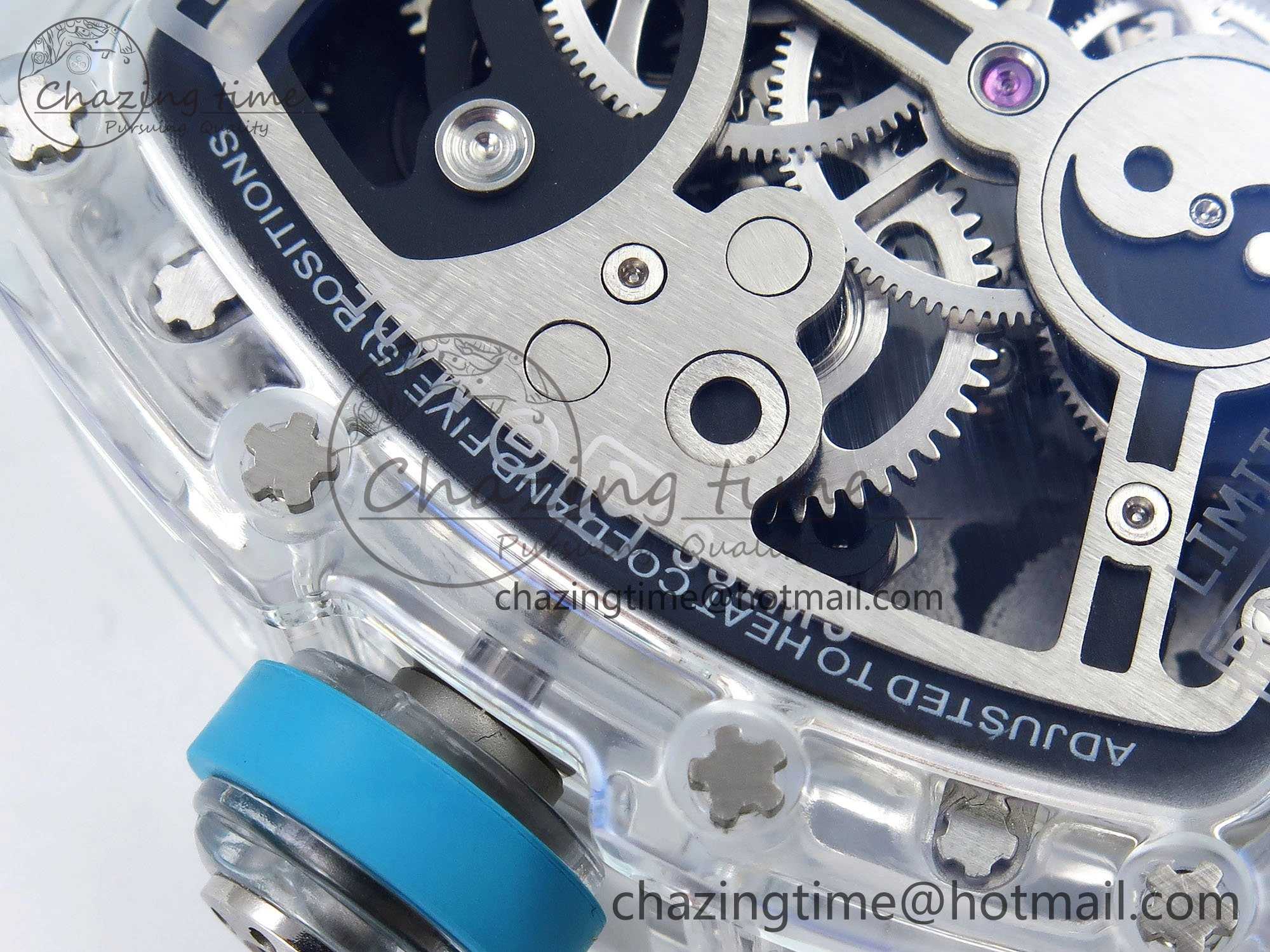 RM51 Transparent Tourbillon RMF Best Edition Tiger Dragon Dial on Blue Rubber Strap