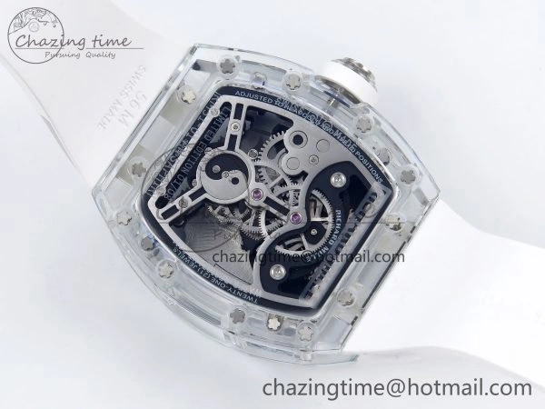 RM51 Transparent Tourbillon RMF Best Edition Tiger Dragon Dial on White Rubber Strap