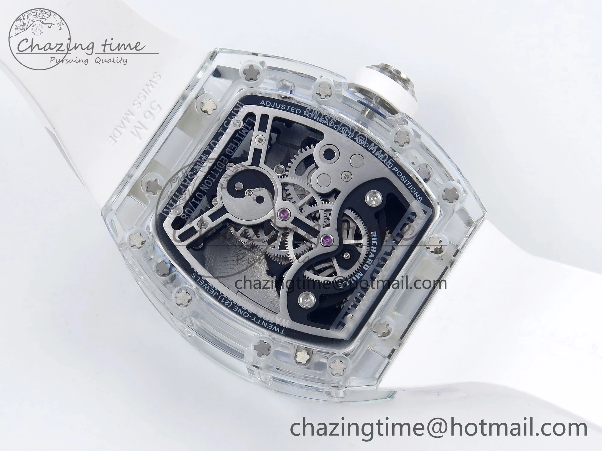 RM51 Transparent Tourbillon RMF Best Edition Tiger Dragon Dial on White Rubber Strap