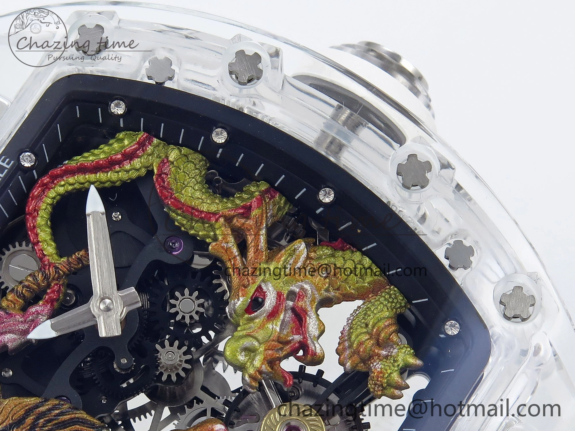RM51 Transparent Tourbillon RMF Best Edition Tiger Dragon Dial on White Rubber Strap
