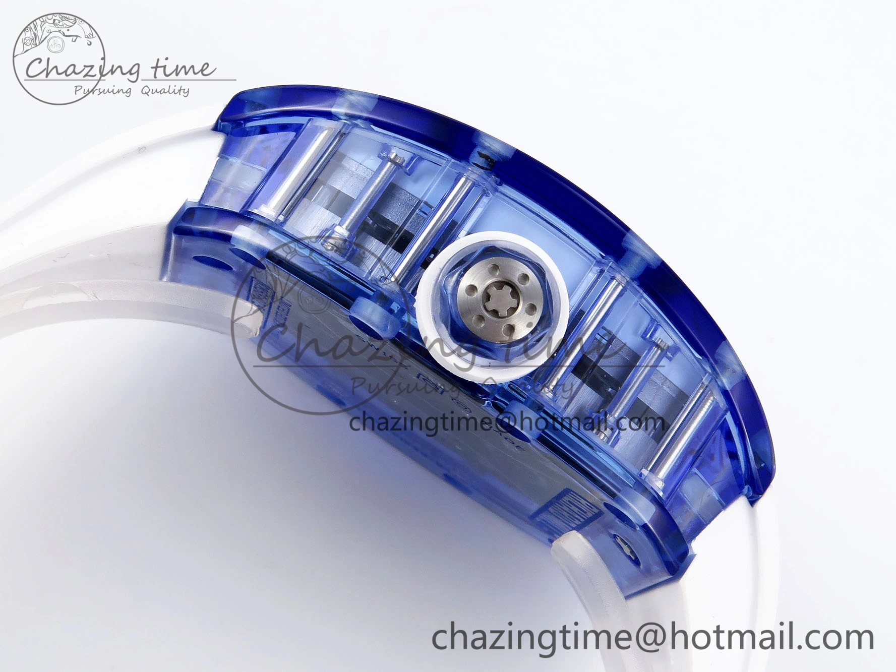 RM53-02 BLUE TRANSPARENT TOURBILLON RMF BEST EDITION SKELETON DIAL ON WHITE RUBBER STRAP V2