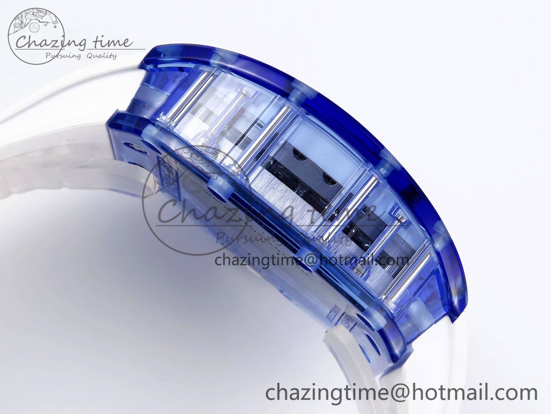 RM53-02 BLUE TRANSPARENT TOURBILLON RMF BEST EDITION SKELETON DIAL ON WHITE RUBBER STRAP V2