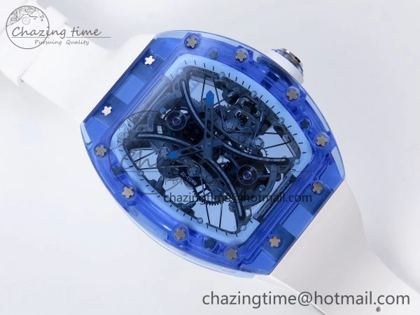 RM53-02 BLUE TRANSPARENT TOURBILLON RMF BEST EDITION SKELETON DIAL ON WHITE RUBBER STRAP V2