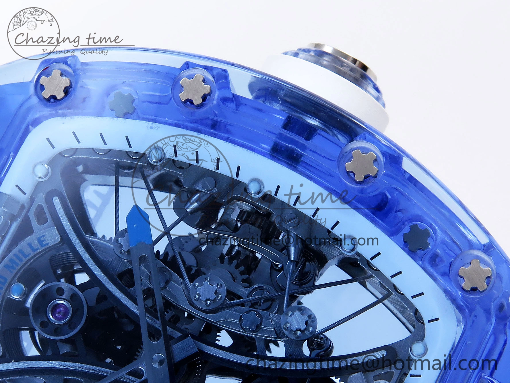 RM53-02 BLUE TRANSPARENT TOURBILLON RMF BEST EDITION SKELETON DIAL ON WHITE RUBBER STRAP V2
