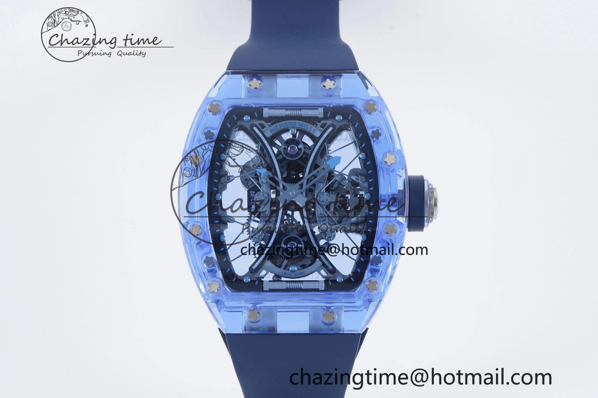 RM53-02 Blue Transparent Tourbillon RMF Best Edition Skeleton Dial on Blue Rubber Strap
