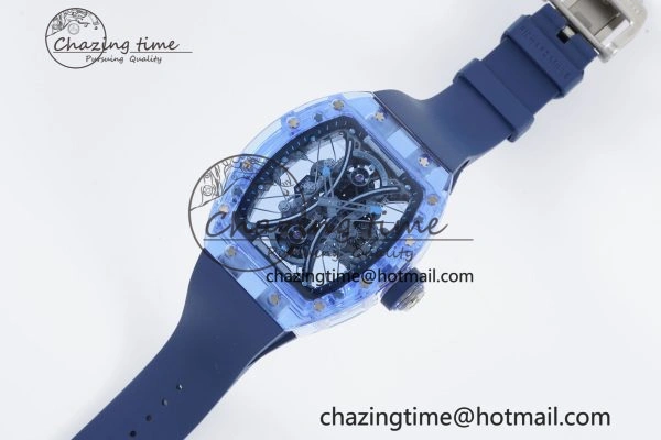 RM53-02 Blue Transparent Tourbillon RMF Best Edition Skeleton Dial on Blue Rubber Strap
