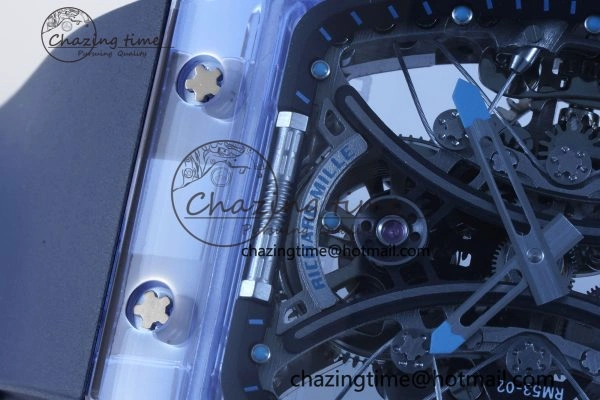 RM53-02 Blue Transparent Tourbillon RMF Best Edition Skeleton Dial on Blue Rubber Strap