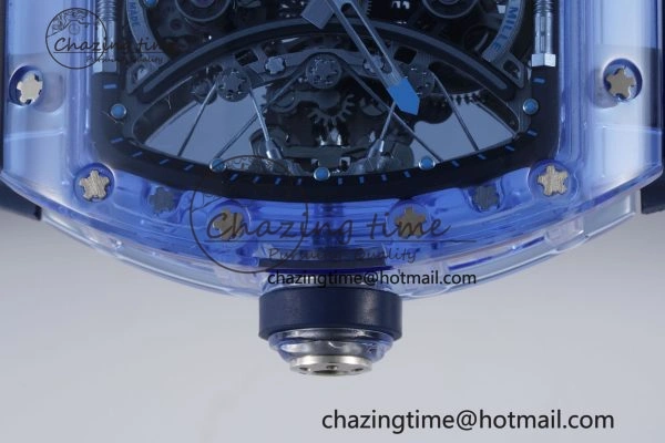 RM53-02 Blue Transparent Tourbillon RMF Best Edition Skeleton Dial on Blue Rubber Strap