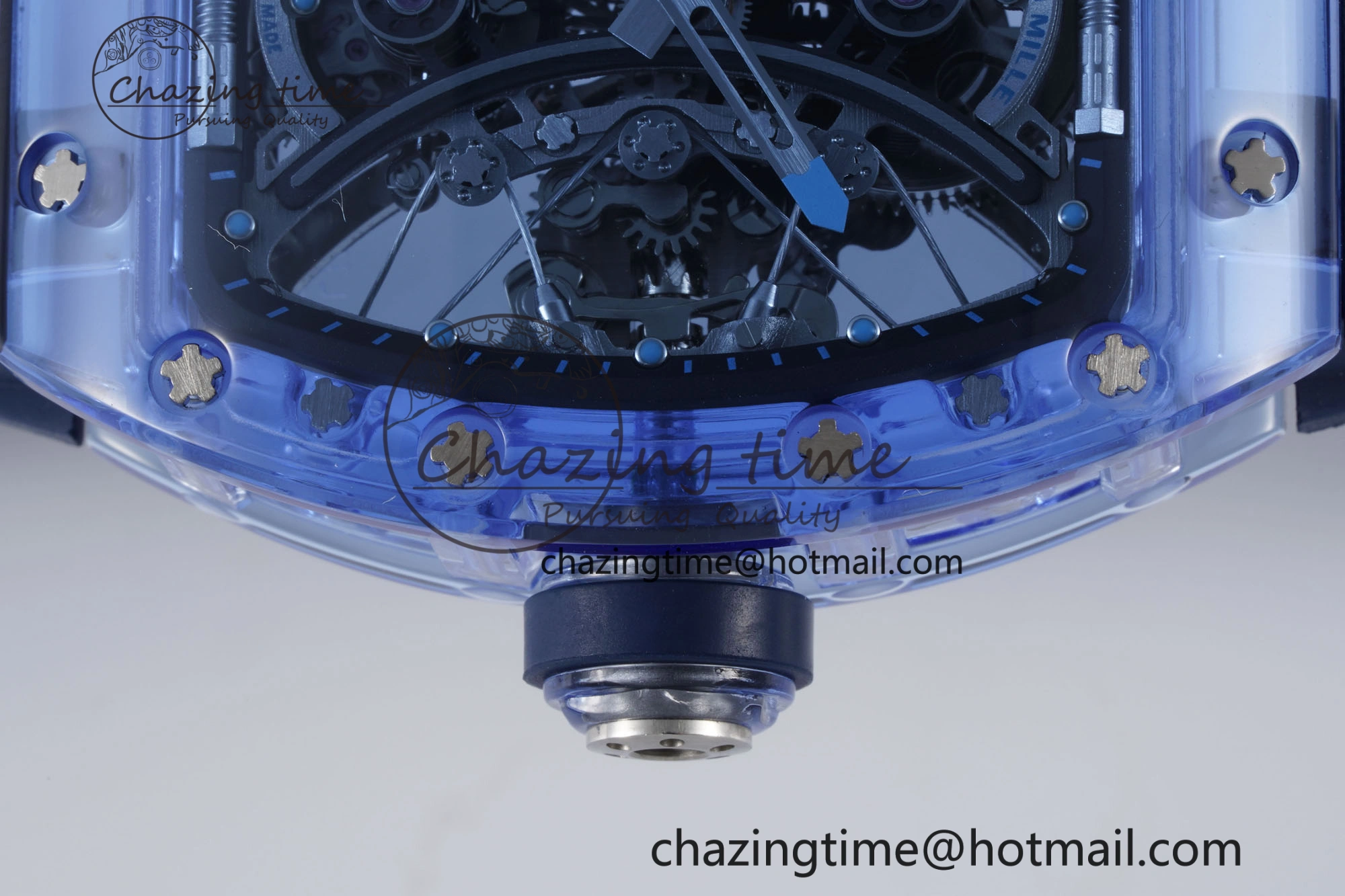 RM53-02 Blue Transparent Tourbillon RMF Best Edition Skeleton Dial on Blue Rubber Strap