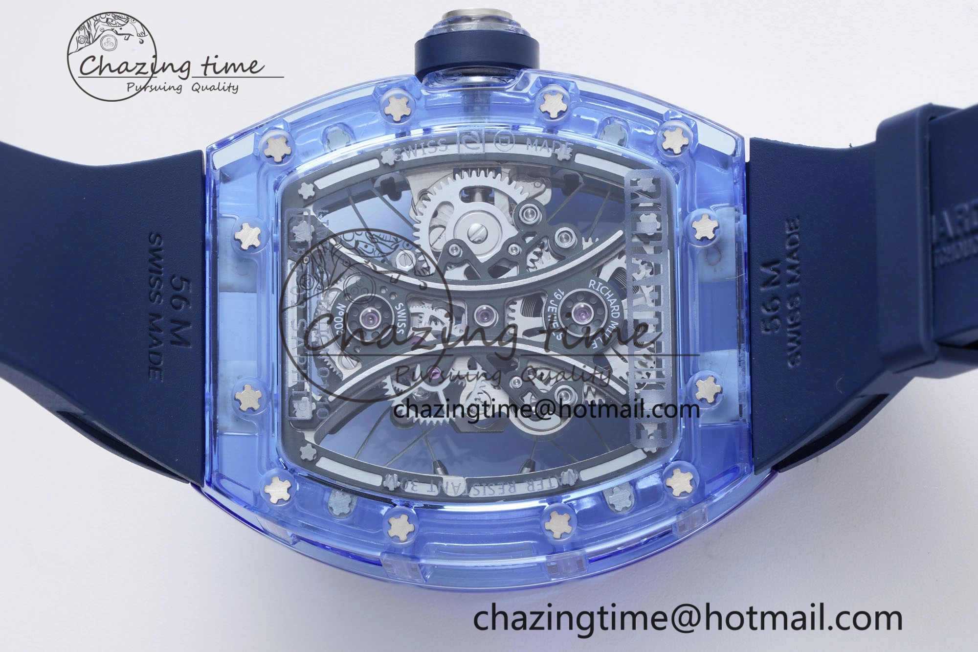 RM53-02 Blue Transparent Tourbillon RMF Best Edition Skeleton Dial on Blue Rubber Strap