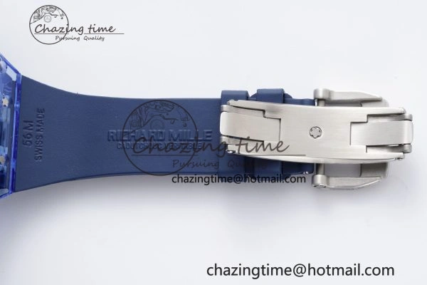 RM53-02 Blue Transparent Tourbillon RMF Best Edition Skeleton Dial on Blue Rubber Strap