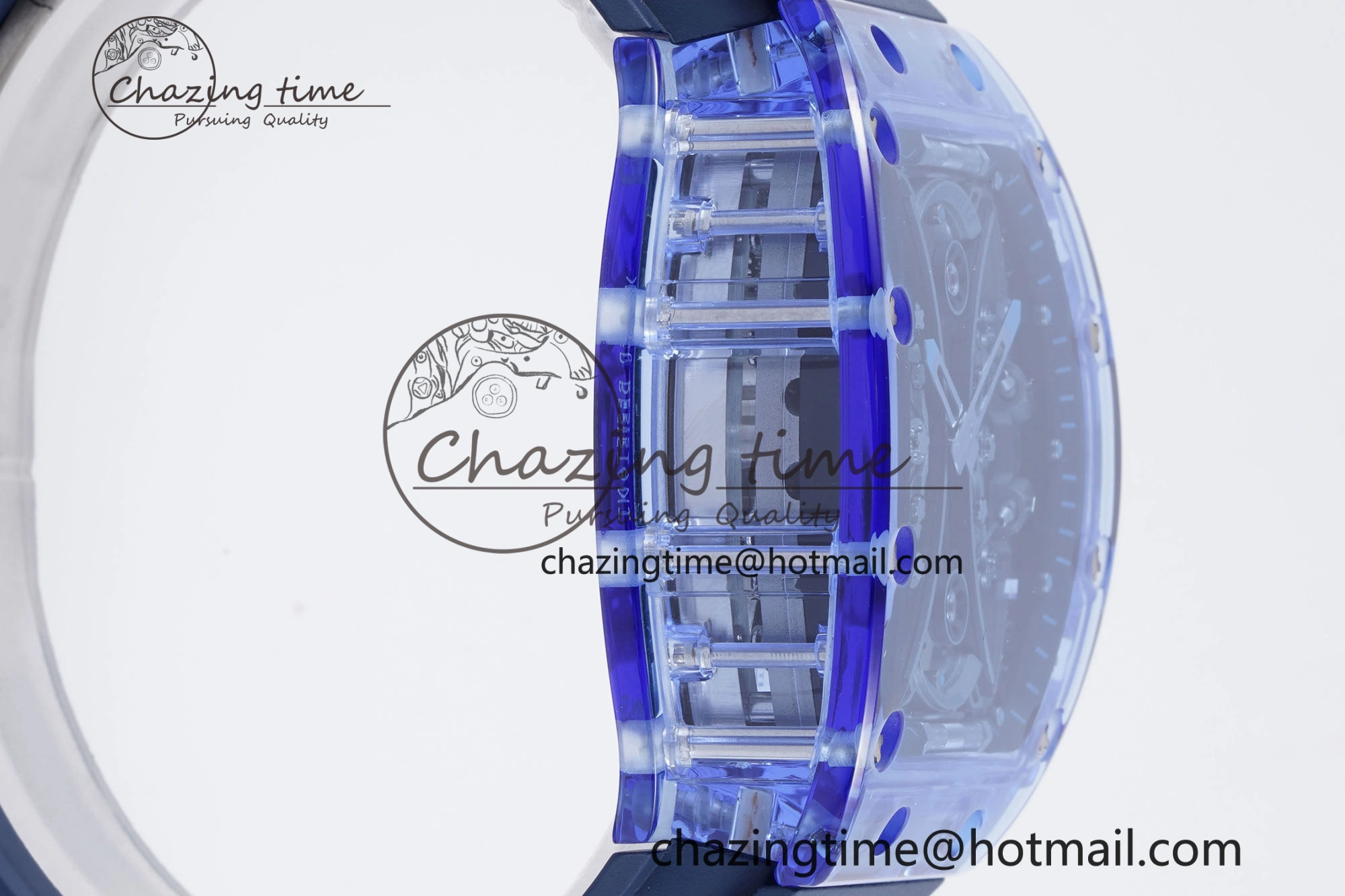 RM53-02 Blue Transparent Tourbillon RMF Best Edition Skeleton Dial on Blue Rubber Strap