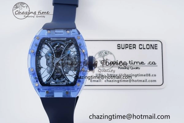 RM53-02 Blue Transparent Tourbillon RMF Best Edition Skeleton Dial on Blue Rubber Strap