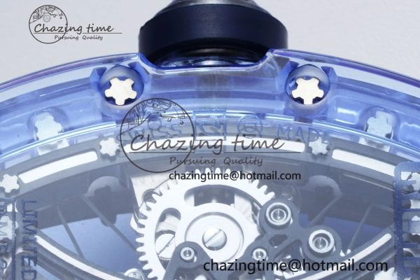 RM53-02 Blue Transparent Tourbillon RMF Best Edition Skeleton Dial on Blue Rubber Strap
