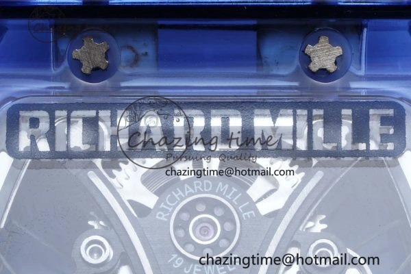 RM53-02 Blue Transparent Tourbillon RMF Best Edition Skeleton Dial on Blue Rubber Strap