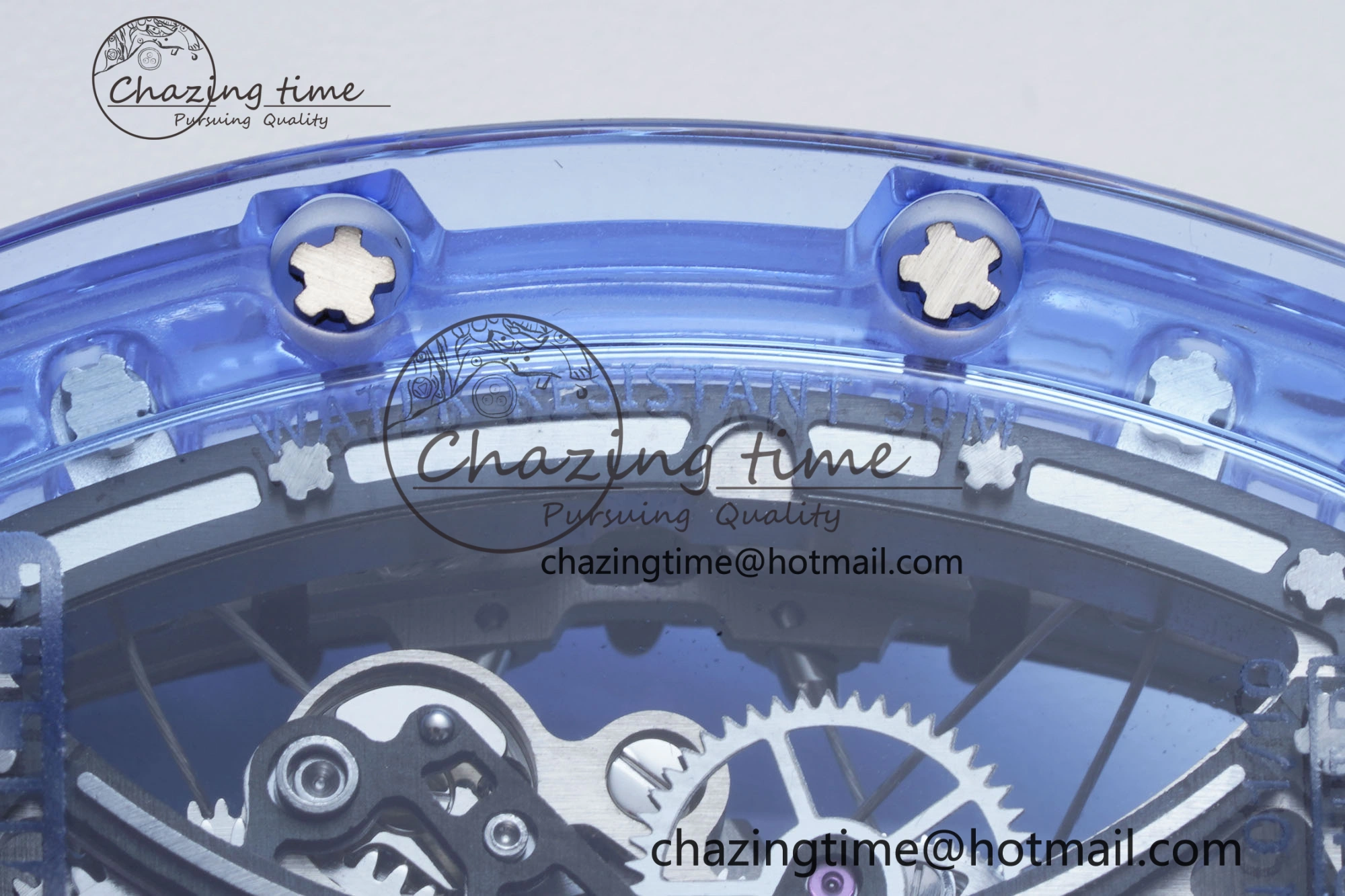RM53-02 Blue Transparent Tourbillon RMF Best Edition Skeleton Dial on Blue Rubber Strap