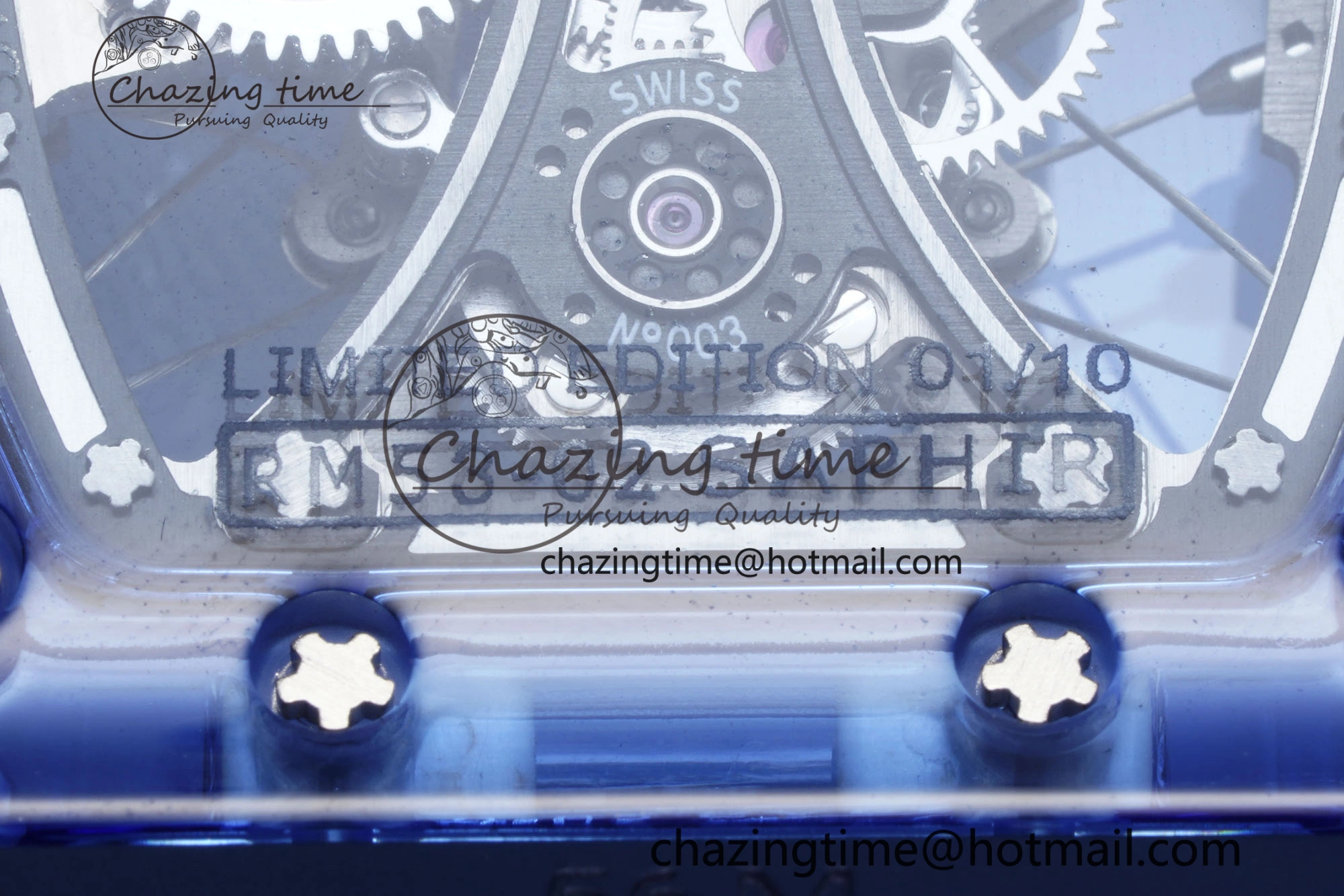 RM53-02 Blue Transparent Tourbillon RMF Best Edition Skeleton Dial on Blue Rubber Strap