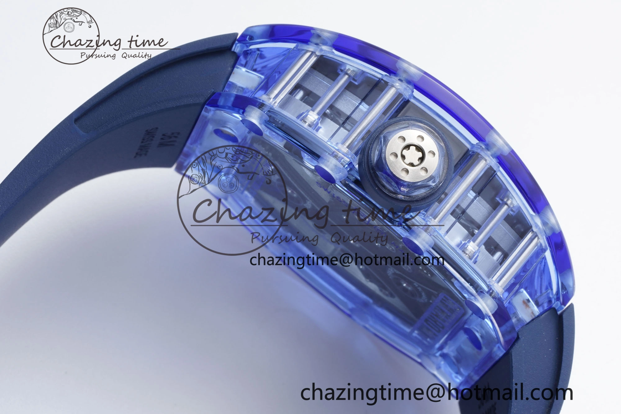 RM53-02 Blue Transparent Tourbillon RMF Best Edition Skeleton Dial on Blue Rubber Strap