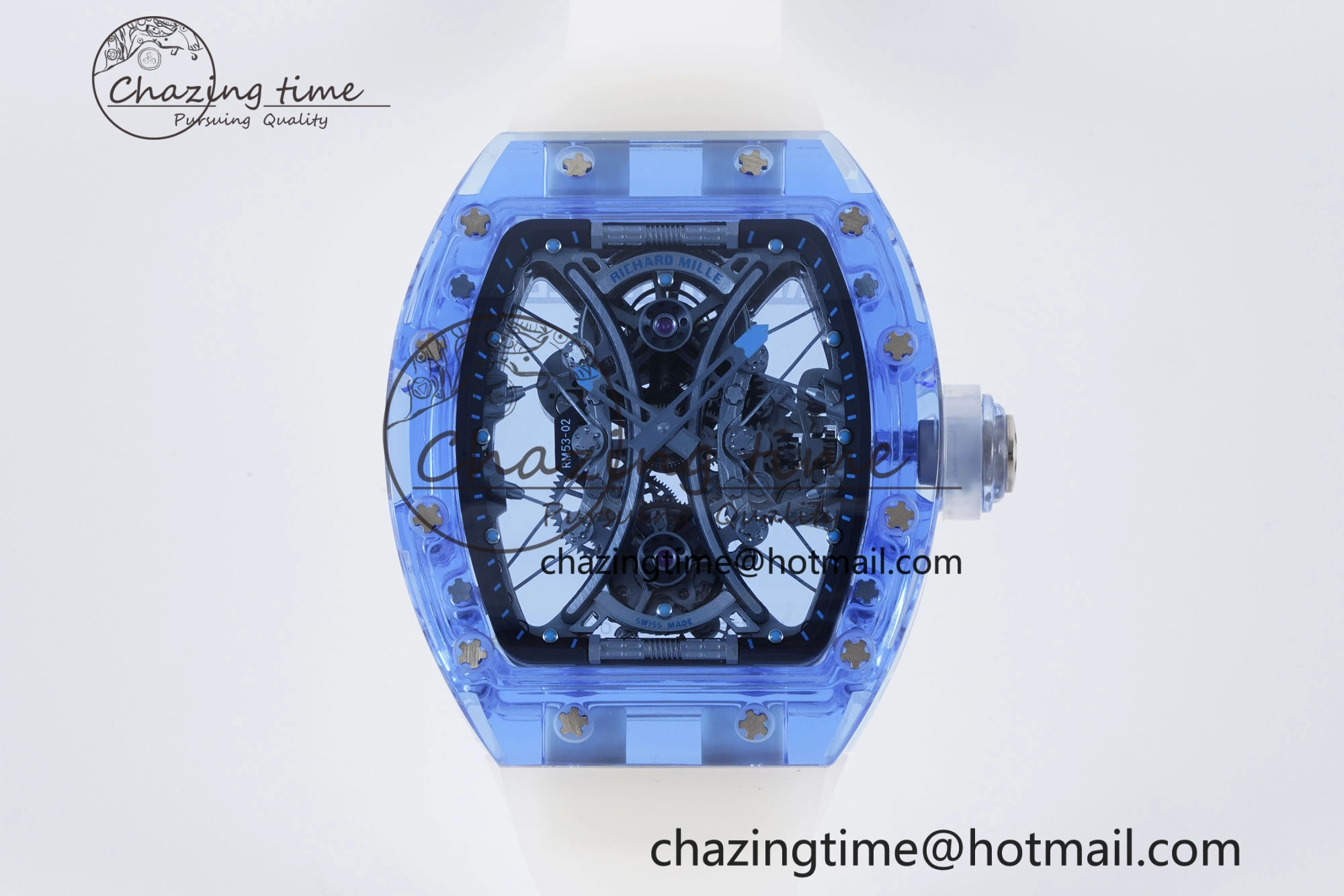 RM53-02 Blue Transparent Tourbillon RMF Best Edition Skeleton Dial on Transparent Rubber Strap