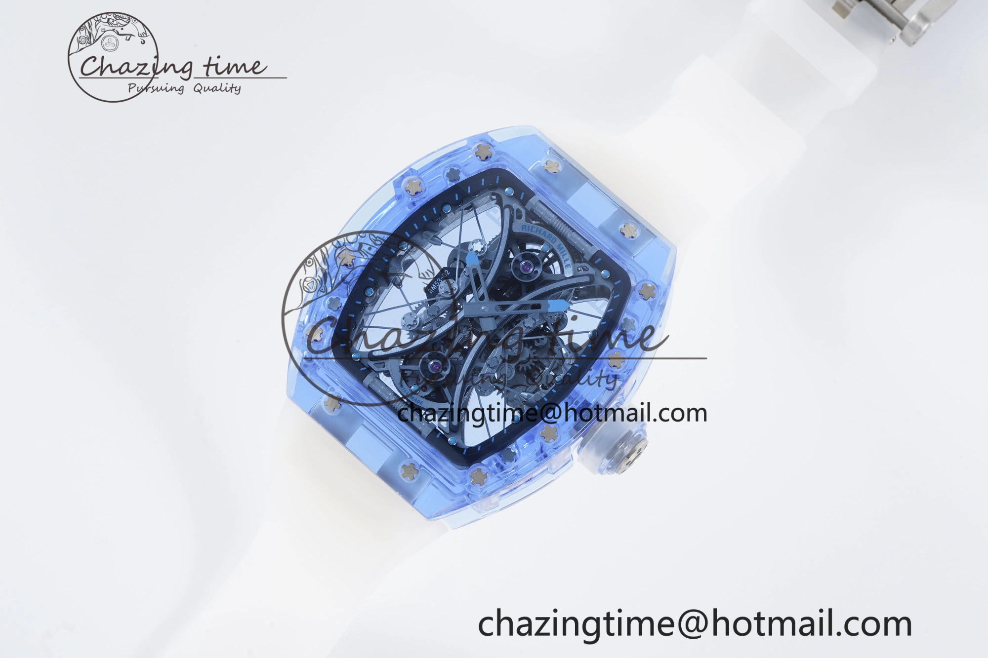 RM53-02 Blue Transparent Tourbillon RMF Best Edition Skeleton Dial on Transparent Rubber Strap
