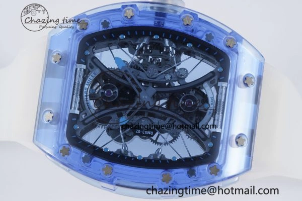 RM53-02 Blue Transparent Tourbillon RMF Best Edition Skeleton Dial on Transparent Rubber Strap