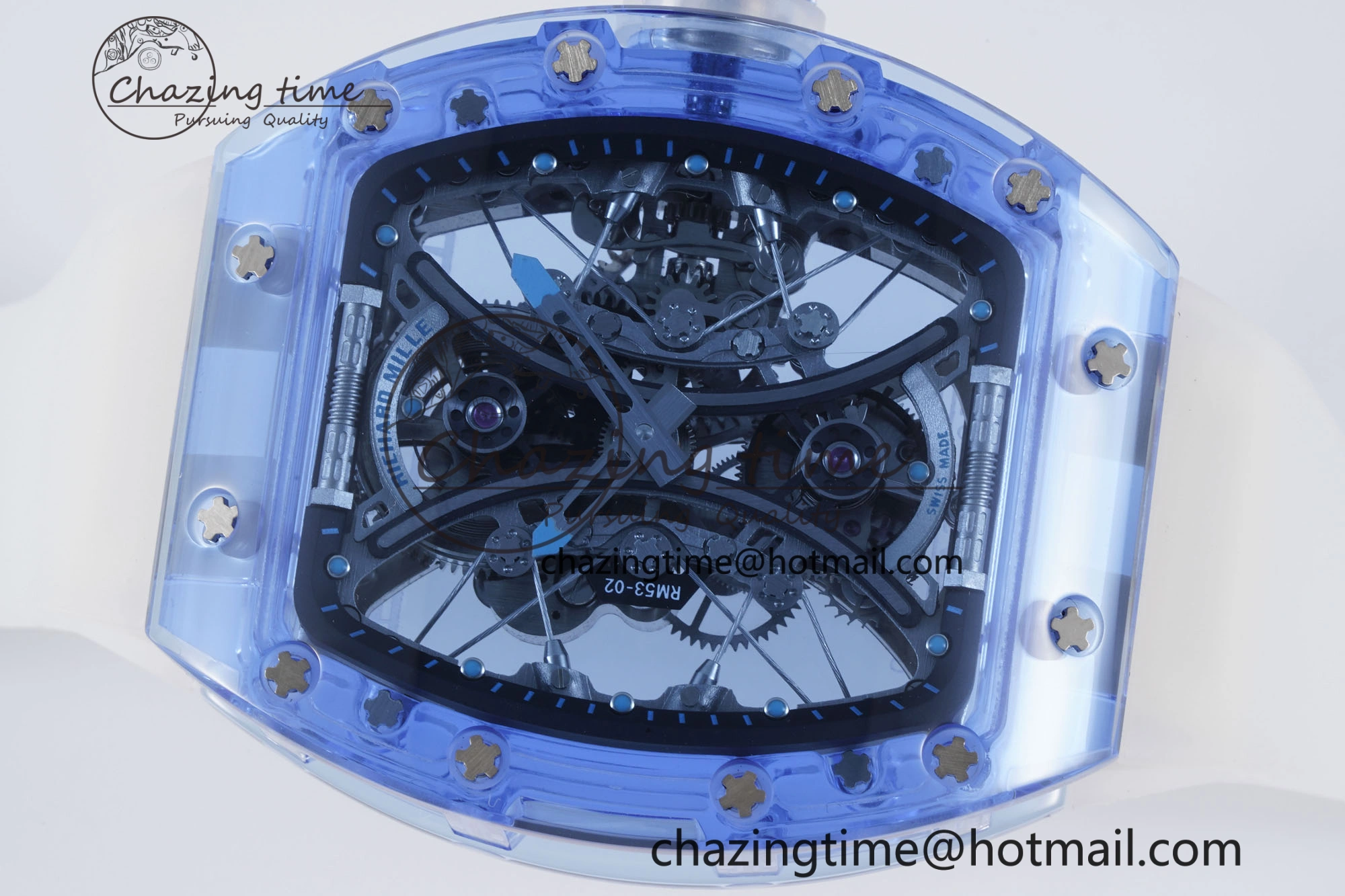 RM53-02 Blue Transparent Tourbillon RMF Best Edition Skeleton Dial on Transparent Rubber Strap