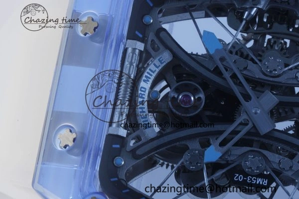 RM53-02 Blue Transparent Tourbillon RMF Best Edition Skeleton Dial on Transparent Rubber Strap