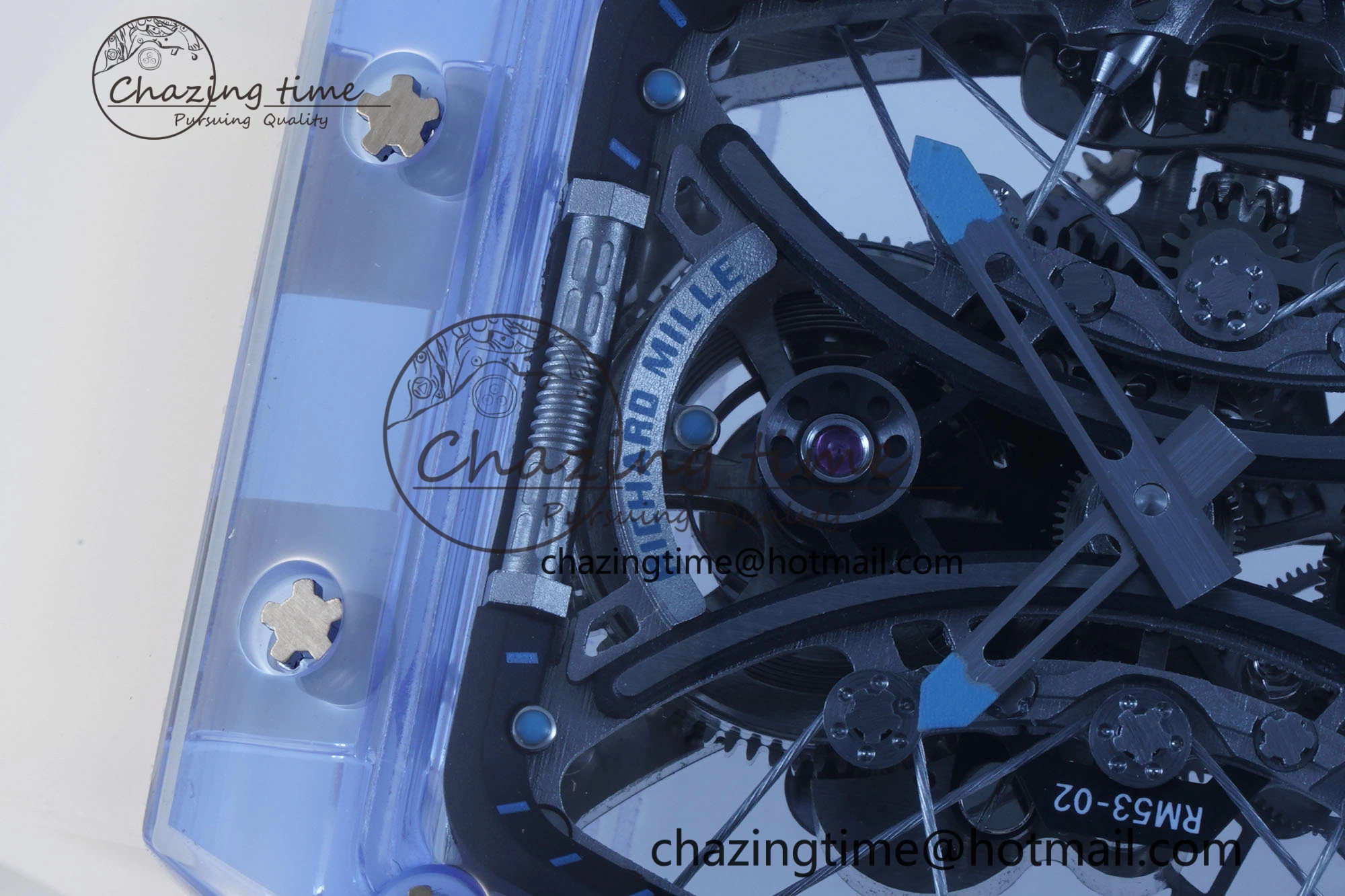 RM53-02 Blue Transparent Tourbillon RMF Best Edition Skeleton Dial on Transparent Rubber Strap