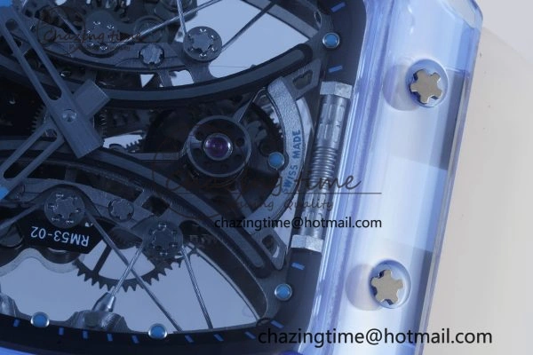RM53-02 Blue Transparent Tourbillon RMF Best Edition Skeleton Dial on Transparent Rubber Strap