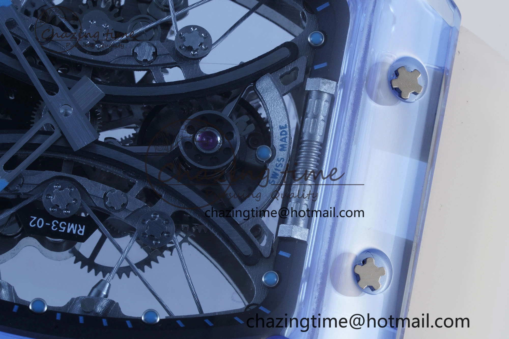 RM53-02 Blue Transparent Tourbillon RMF Best Edition Skeleton Dial on Transparent Rubber Strap