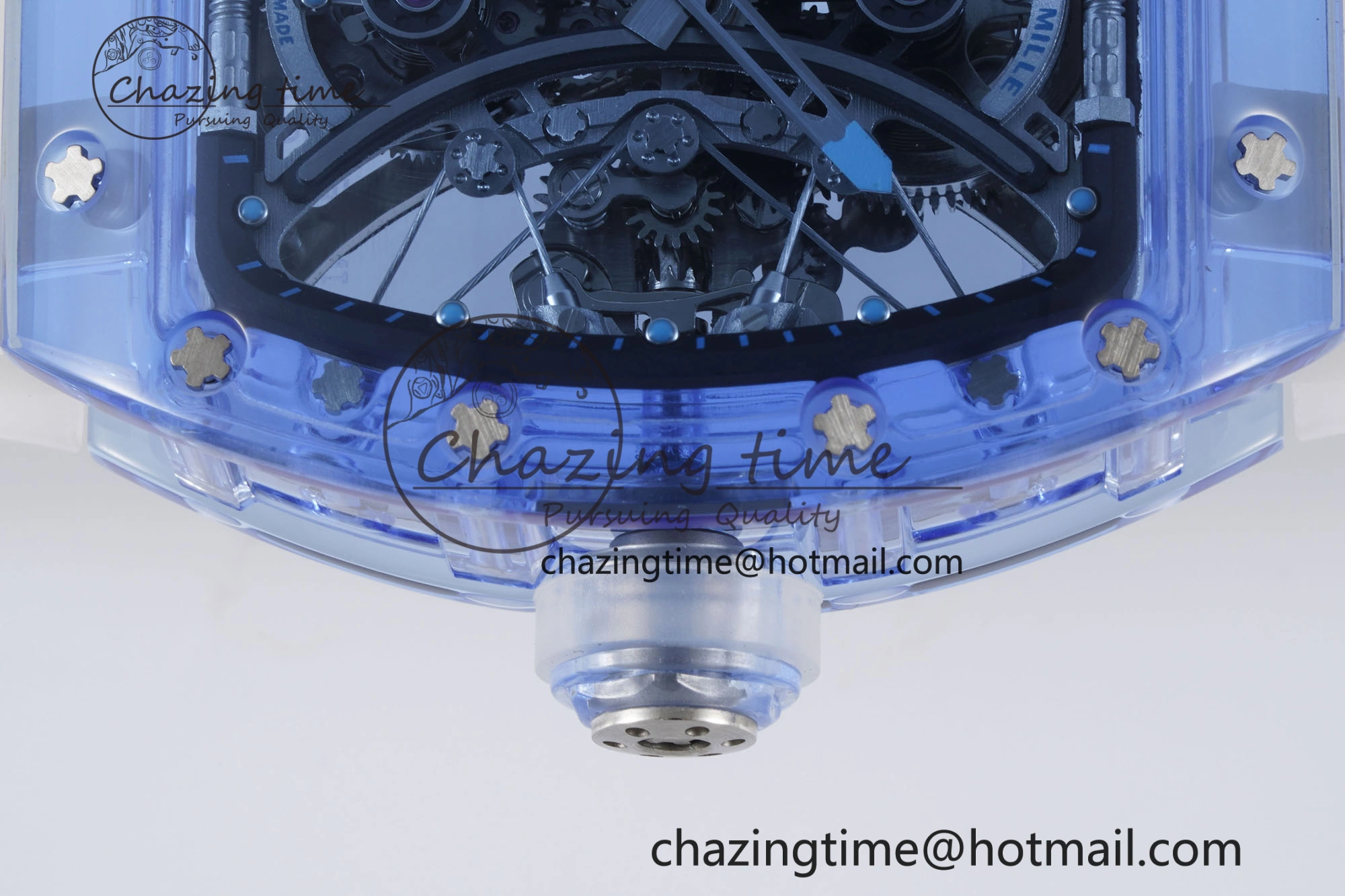 RM53-02 Blue Transparent Tourbillon RMF Best Edition Skeleton Dial on Transparent Rubber Strap