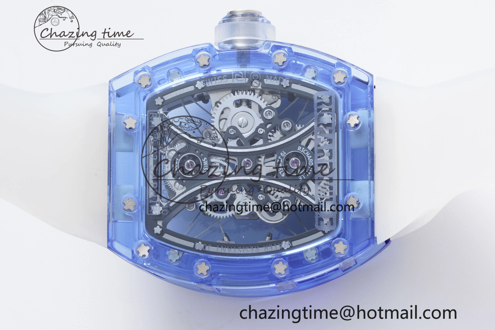 RM53-02 Blue Transparent Tourbillon RMF Best Edition Skeleton Dial on Transparent Rubber Strap