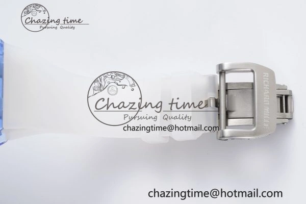 RM53-02 Blue Transparent Tourbillon RMF Best Edition Skeleton Dial on Transparent Rubber Strap