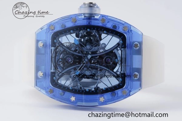 RM53-02 Blue Transparent Tourbillon RMF Best Edition Skeleton Dial on Transparent Rubber Strap