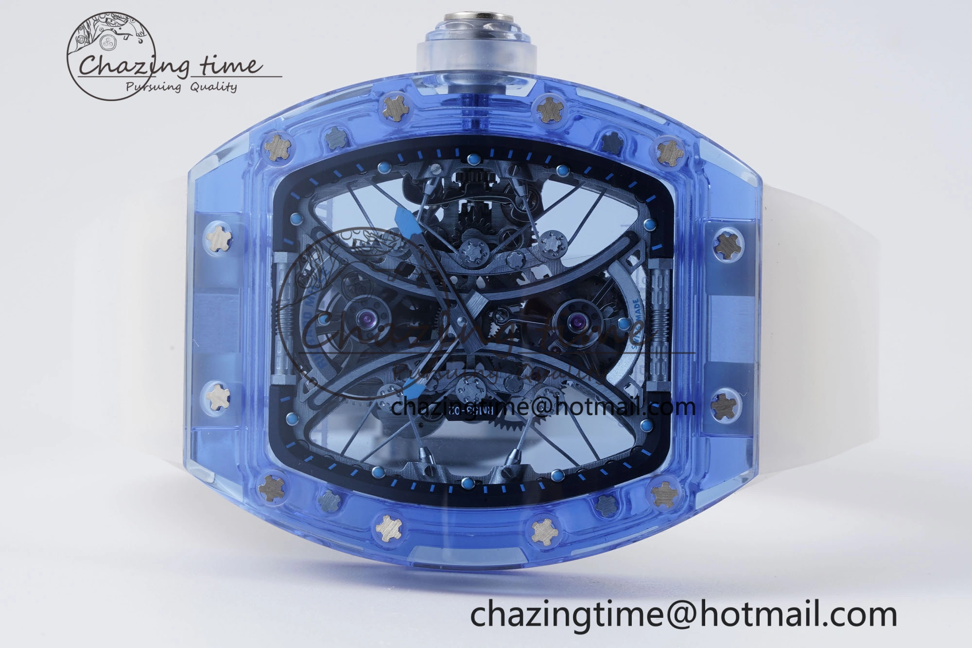 RM53-02 Blue Transparent Tourbillon RMF Best Edition Skeleton Dial on Transparent Rubber Strap