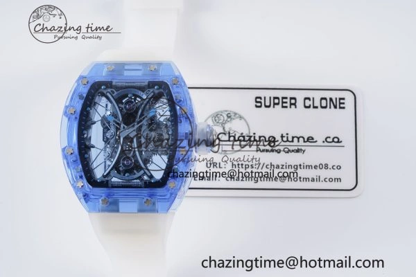 RM53-02 Blue Transparent Tourbillon RMF Best Edition Skeleton Dial on Transparent Rubber Strap