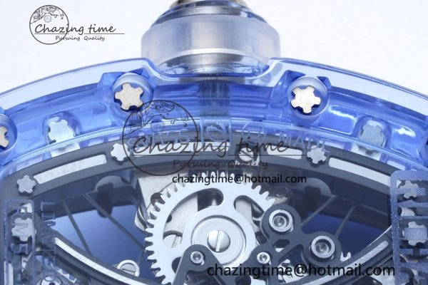 RM53-02 Blue Transparent Tourbillon RMF Best Edition Skeleton Dial on Transparent Rubber Strap