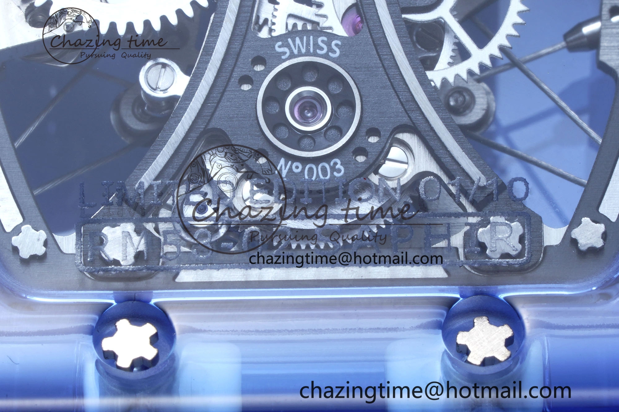 RM53-02 Blue Transparent Tourbillon RMF Best Edition Skeleton Dial on Transparent Rubber Strap