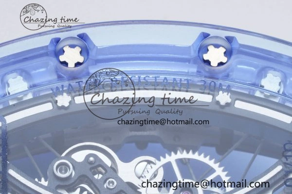 RM53-02 Blue Transparent Tourbillon RMF Best Edition Skeleton Dial on Transparent Rubber Strap