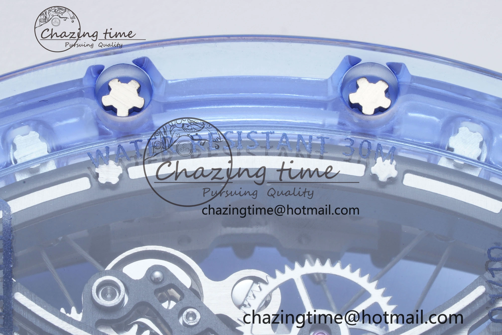 RM53-02 Blue Transparent Tourbillon RMF Best Edition Skeleton Dial on Transparent Rubber Strap