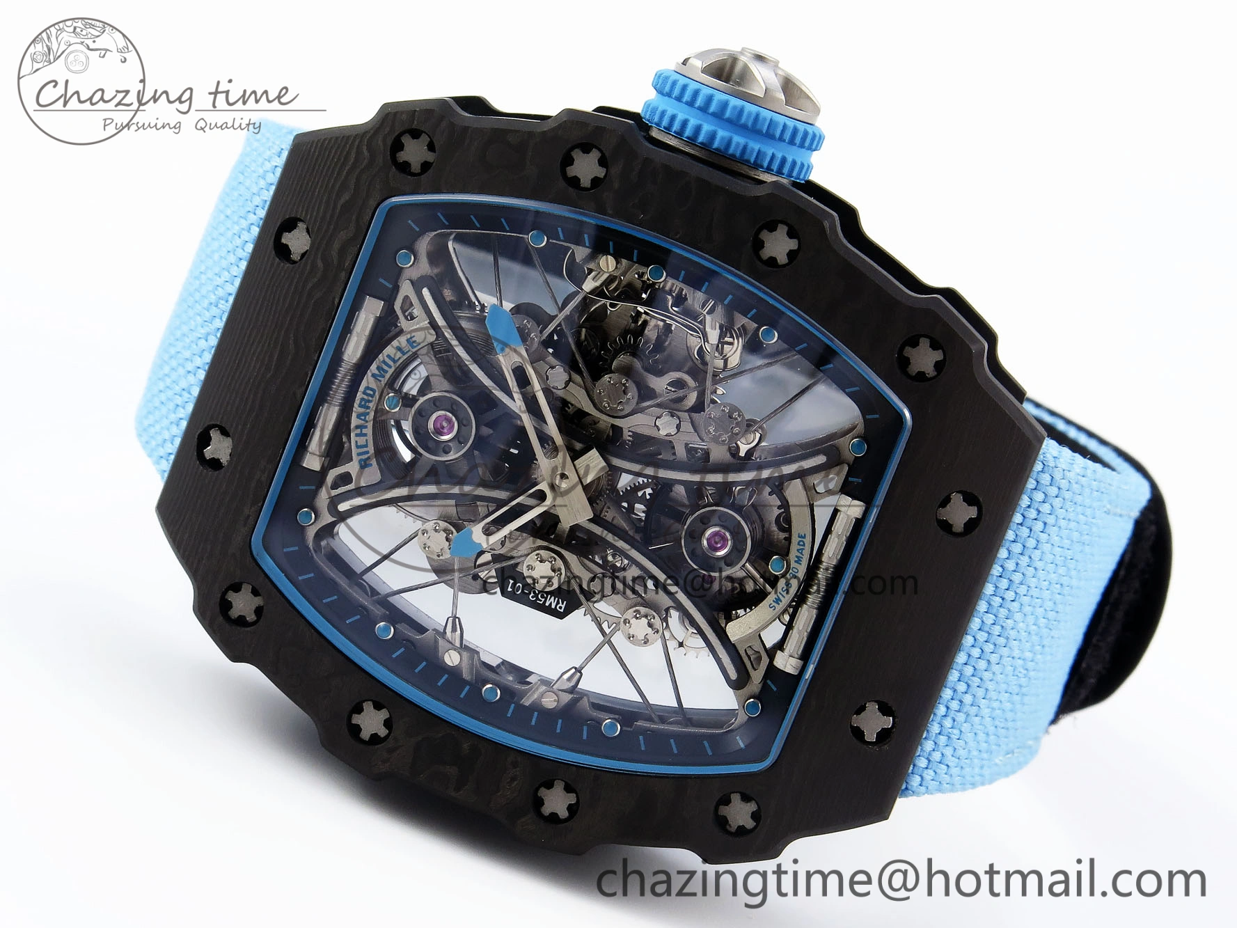 RM53-02 TOURBILLON CARBON RMF BEST EDITION SKELETON DIAL ON BLUE NYLON STRAP